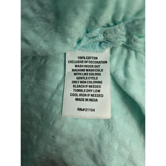 Crown & Ivy 1X Womens Aqua Short Sleeve Button Front Textured Cotton Blouse - Picture 4 of 4